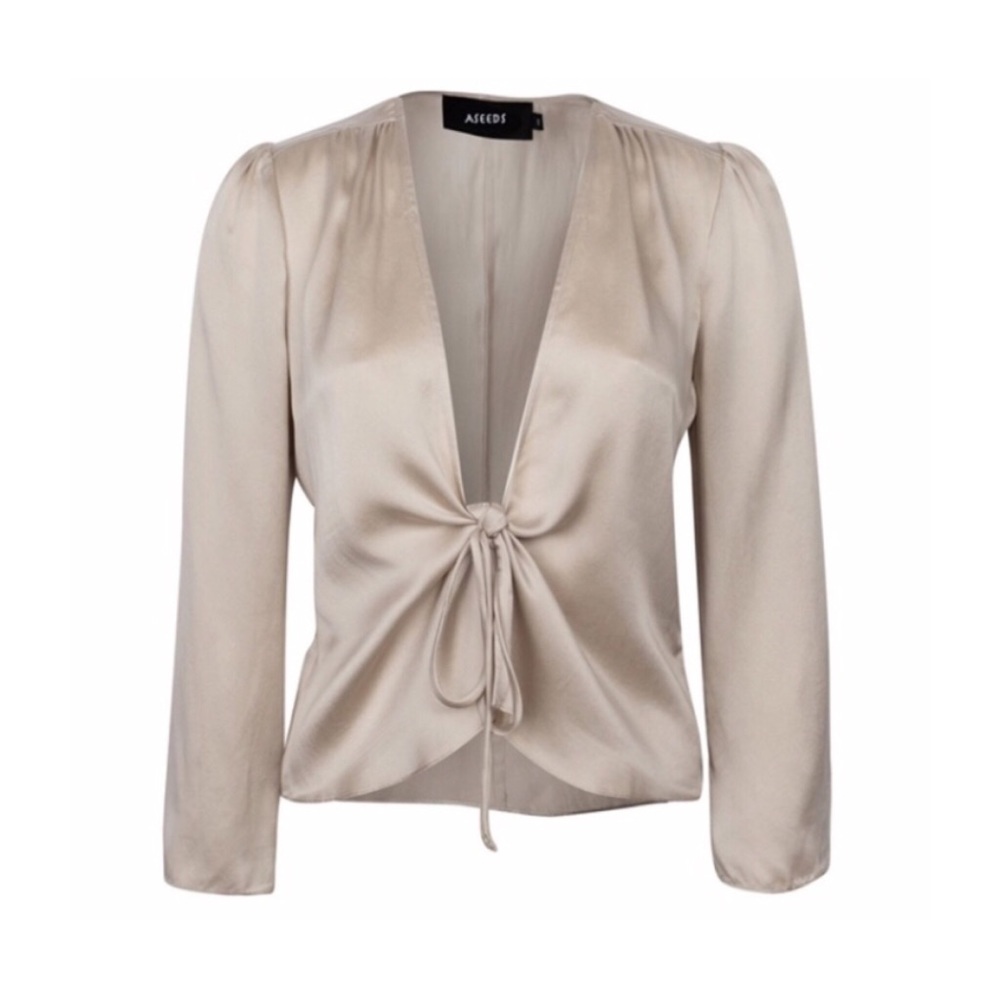 * LAST ONE * silver silky tie front top
